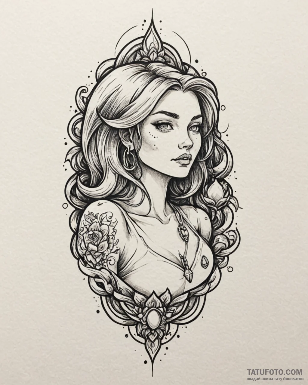 Tattoo sketch, sophie with glowing pendant, m... - эскиз тату (№1753196162_0, 22.07.2025 14:56) — Tatufoto.com