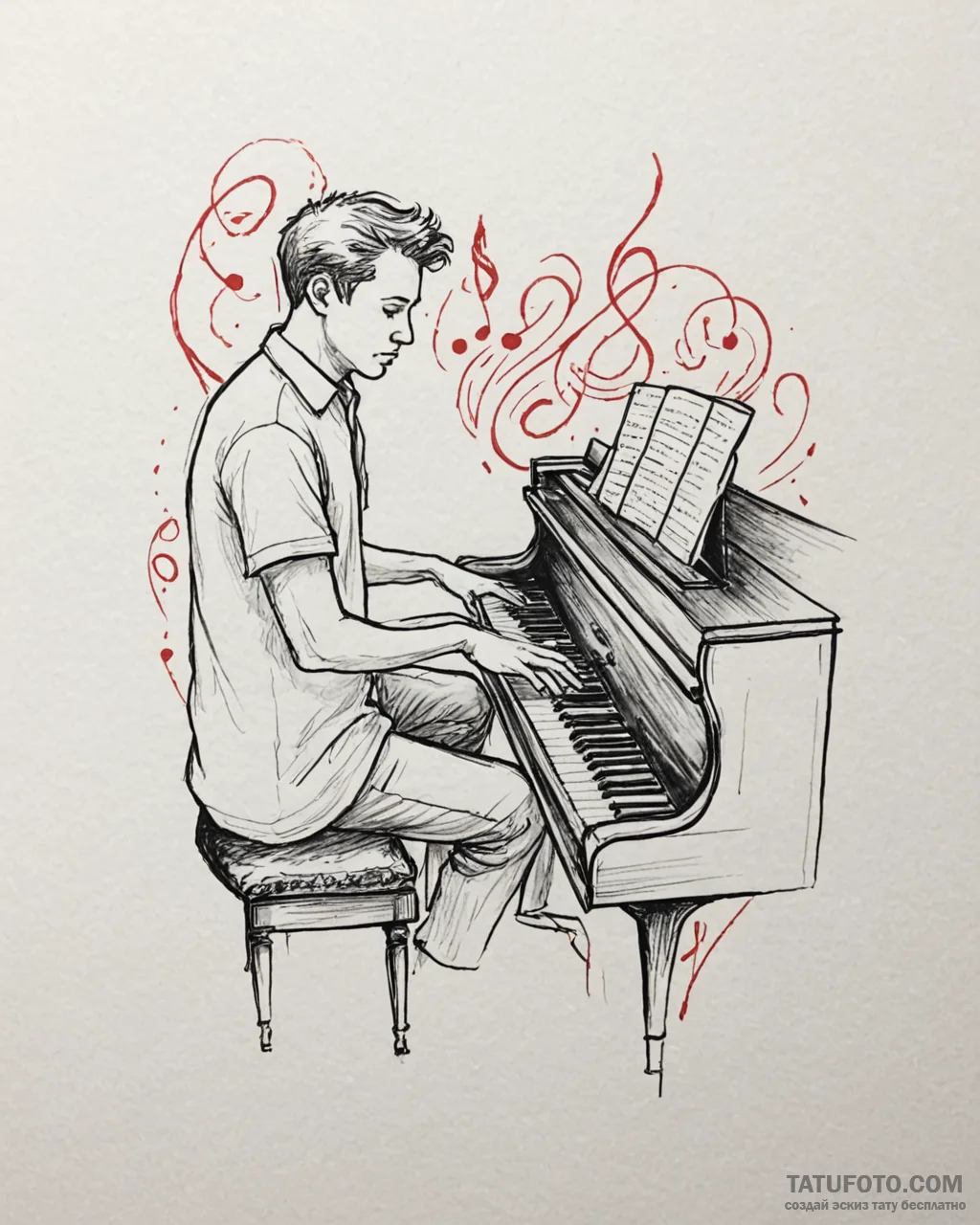 Tattoo sketch, joe gardner from soul playing... - эскиз тату (№1753196246_0, 22.07.2025 14:57) — Tatufoto.com