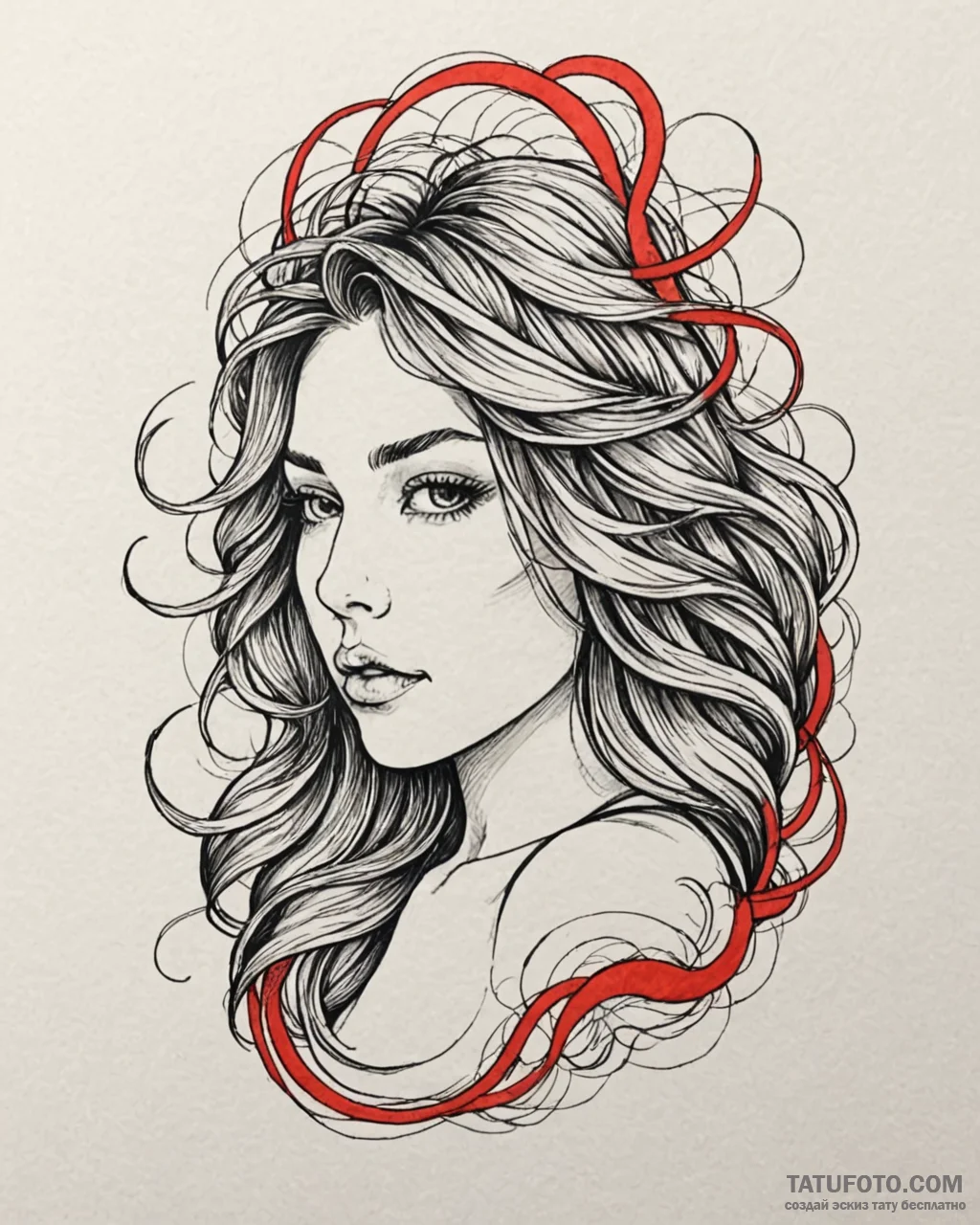 Tattoo sketch, katie with flowing hair and di… — эскиз тату (№1753196500_0, 22.07.2025 15:01) — Tatufoto.com