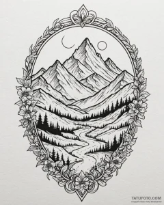 Tattoo sketch, minimalist mountain peak with... - эскиз тату (№1753196754_0, 22.07.2025 15:05) — Tatufoto.com