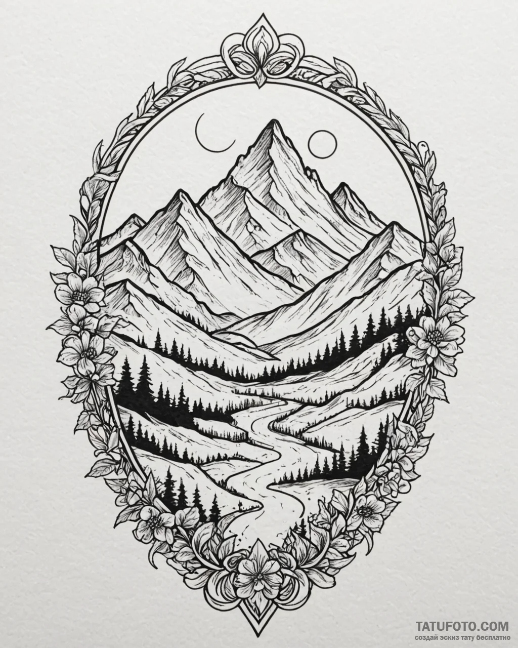 Tattoo sketch, minimalist mountain peak with... - эскиз тату (№1753196754_0, 22.07.2025 15:05) — Tatufoto.com
