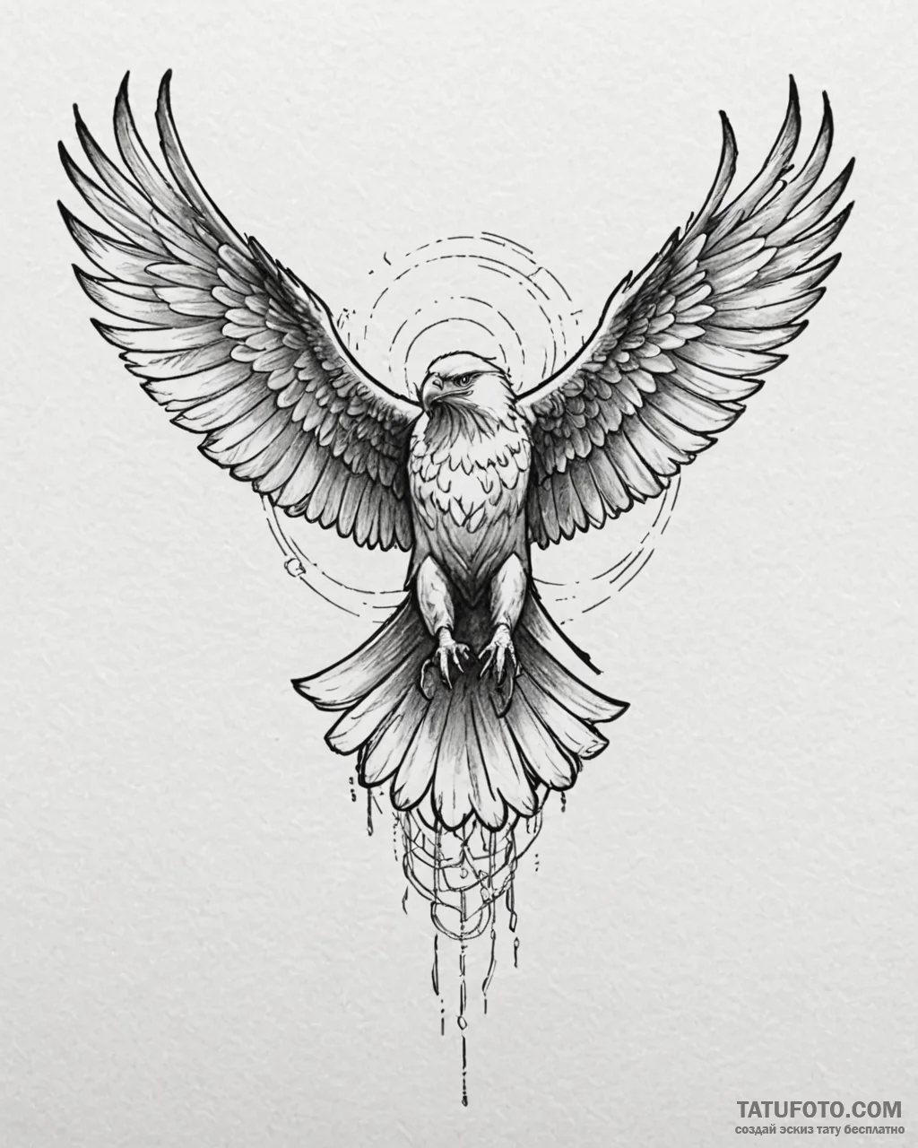 Tattoo sketch, soaring eagle with extended wi... - эскиз тату (№1753196924_0, 22.07.2025 15:08) — Tatufoto.com