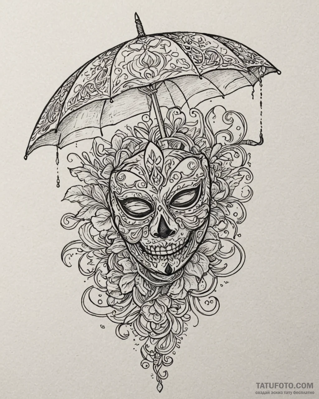 Tattoo sketch, paprika with mask and umbrella... - эскиз тату (№1753197010_0, 22.07.2025 15:10) — Tatufoto.com