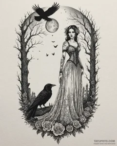 Tat tattoo sketch, goth figure standing in mo... - эскиз тату (№1753197434_0, 22.07.2025 15:17) — Tatufoto.com