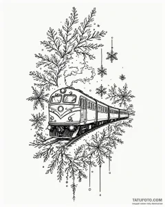 Tattoo sketch, snowflakes falling with train... - эскиз тату (№1753197605_0, 22.07.2025 15:20) — Tatufoto.com