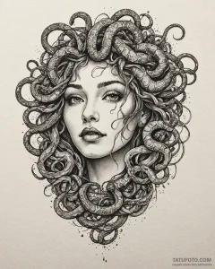 Tattoo sketch, medusa’s face abstracted into... - эскиз тату (№1753197689_0, 22.07.2025 15:21) — Tatufoto.com