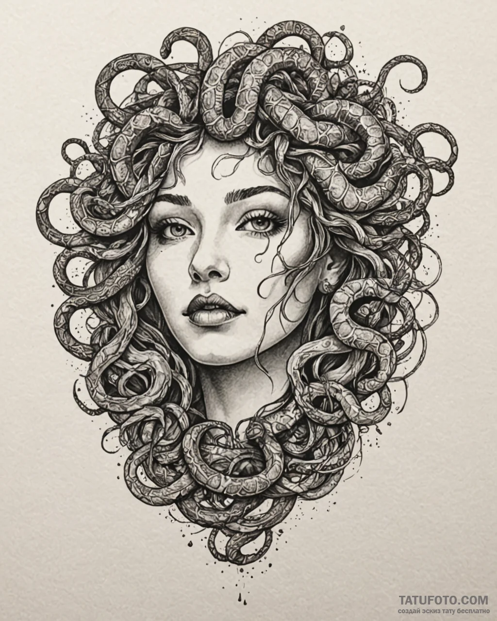 Tattoo sketch, medusa’s face abstracted into... - эскиз тату (№1753197689_0, 22.07.2025 15:21) — Tatufoto.com