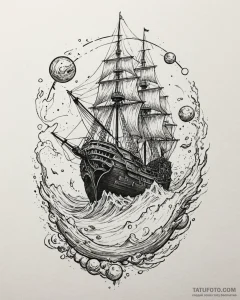 Tattoo sketch, treasure planet ship battle sc... - эскиз тату (№1753198284_0, 22.07.2025 15:31) — Tatufoto.com