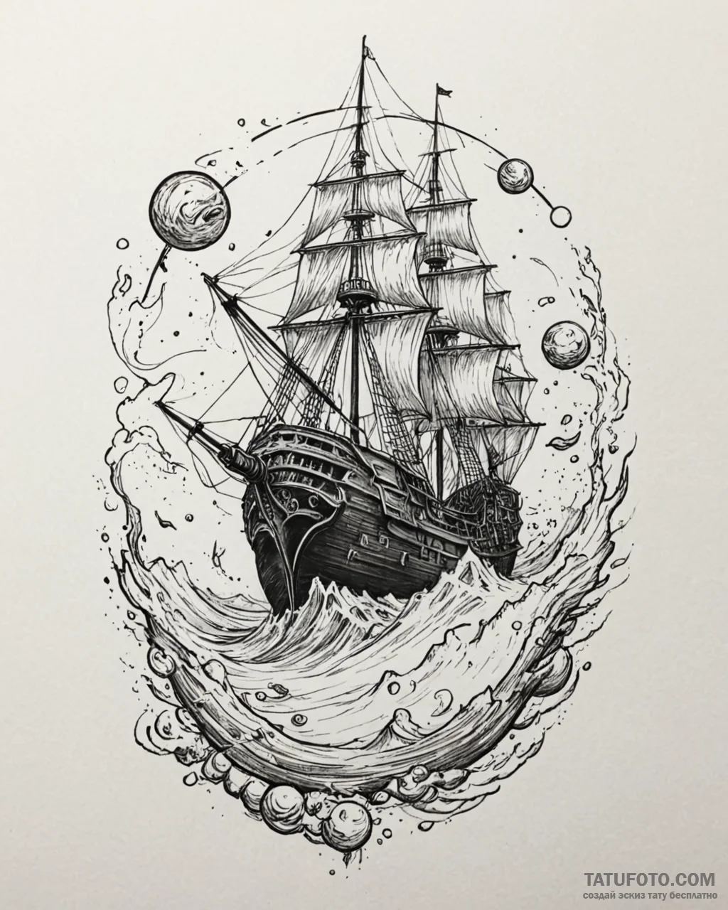 Tattoo sketch, treasure planet ship battle sc… — эскиз тату (№1753198284_0, 22.07.2025 15:31) — Tatufoto.com