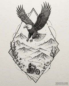 Tat tattoo sketch, biker riding through deser... - эскиз тату (№1753199048_0, 22.07.2025 15:44) — Tatufoto.com