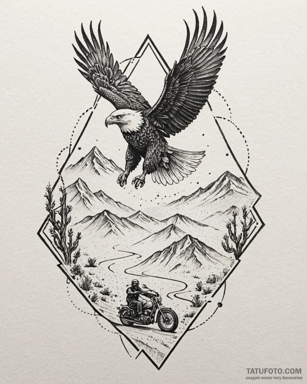Tat tattoo sketch, biker riding through deser… — эскиз тату (№1753199048_0, 22.07.2025 15:44) — Tatufoto.com