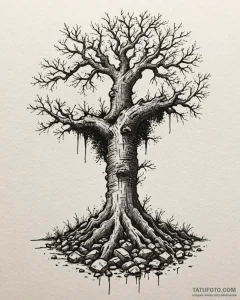 Tat tattoo sketch, sprawling oak roots breaki... - эскиз тату (№1753199133_0, 22.07.2025 15:45) — Tatufoto.com
