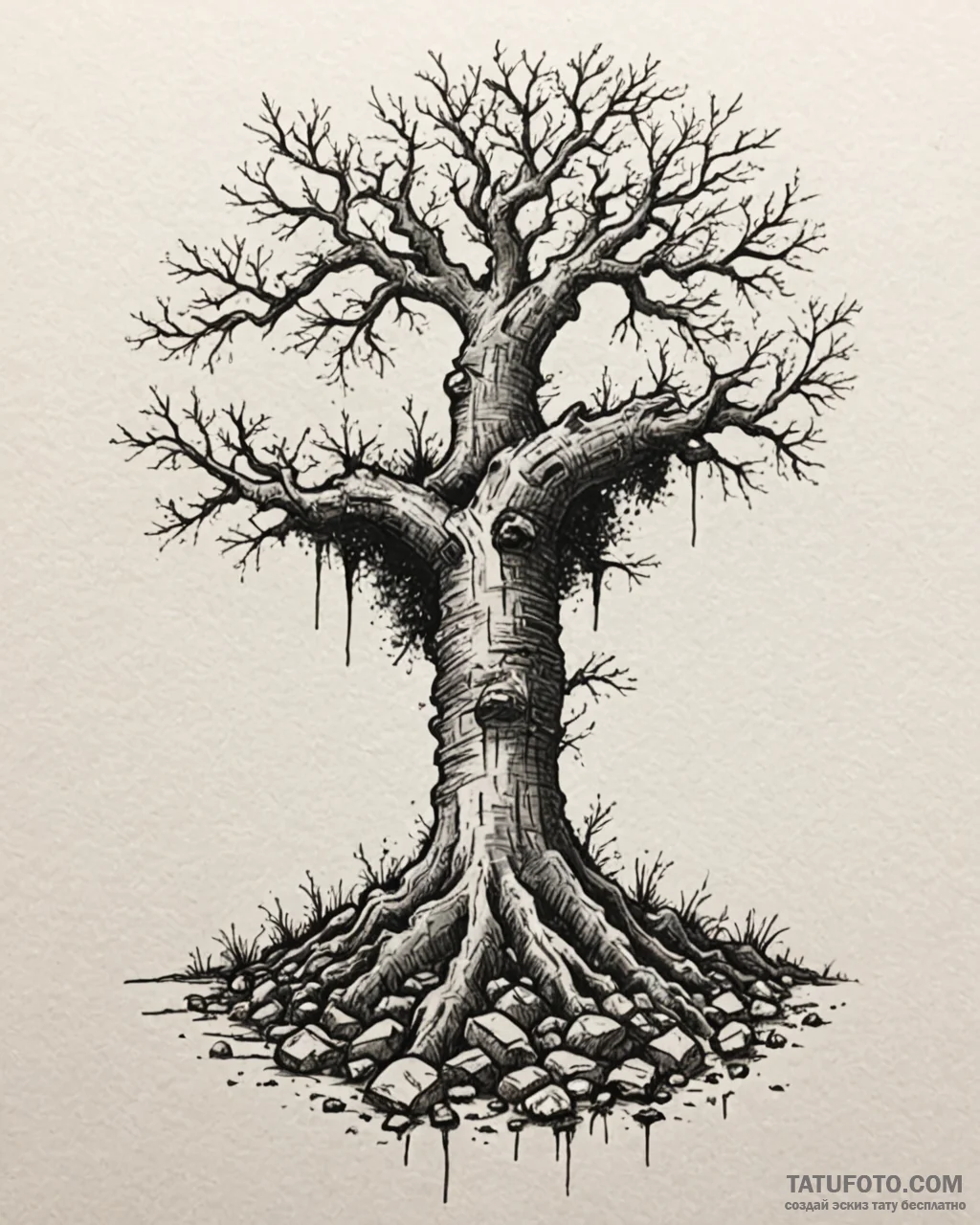 Tat tattoo sketch, sprawling oak roots breaki… — эскиз тату (№1753199133_0, 22.07.2025 15:45) — Tatufoto.com