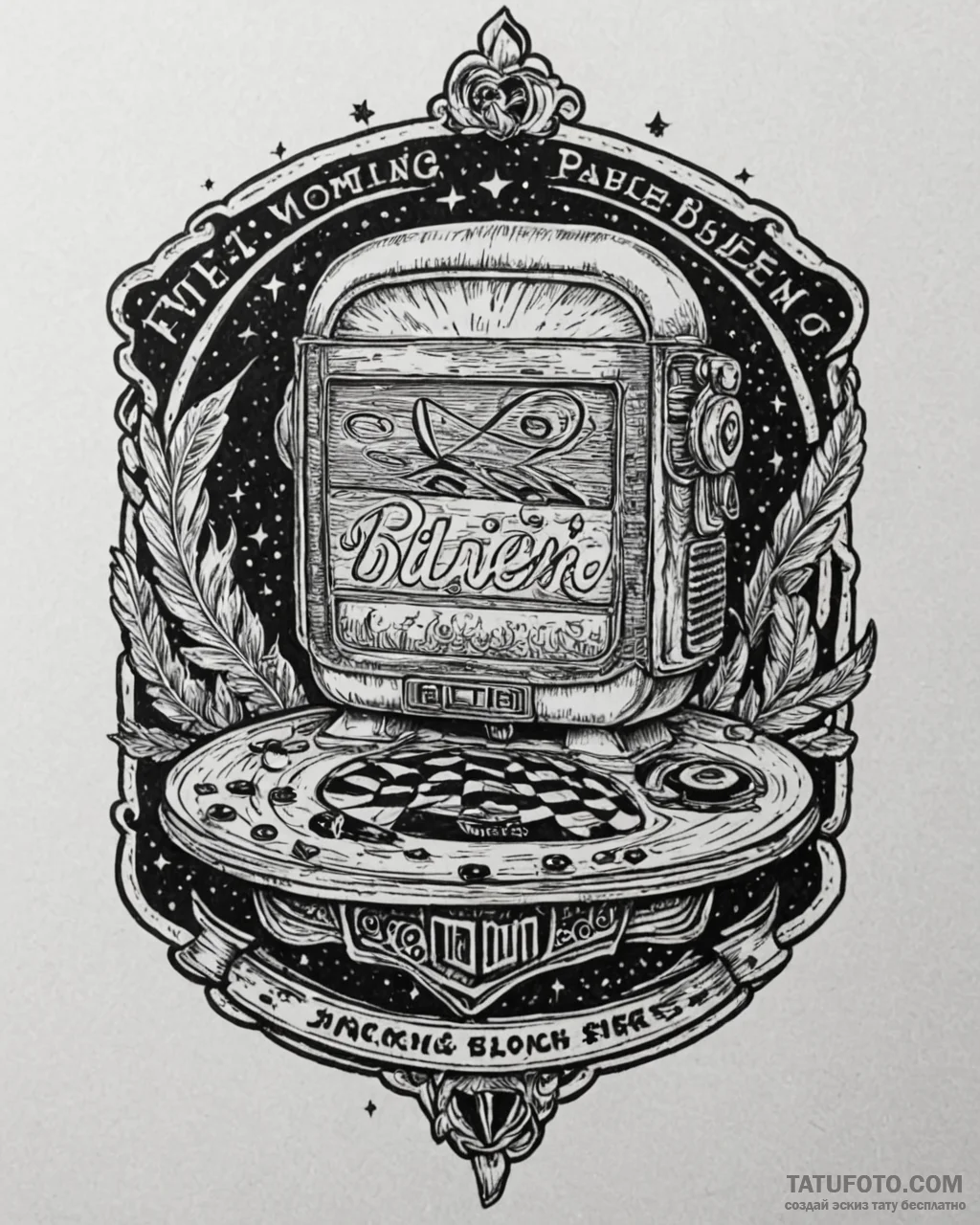 Tat tattoo sketch, retro diner sign glowing u… — эскиз тату (№1753199217_0, 22.07.2025 15:46) — Tatufoto.com