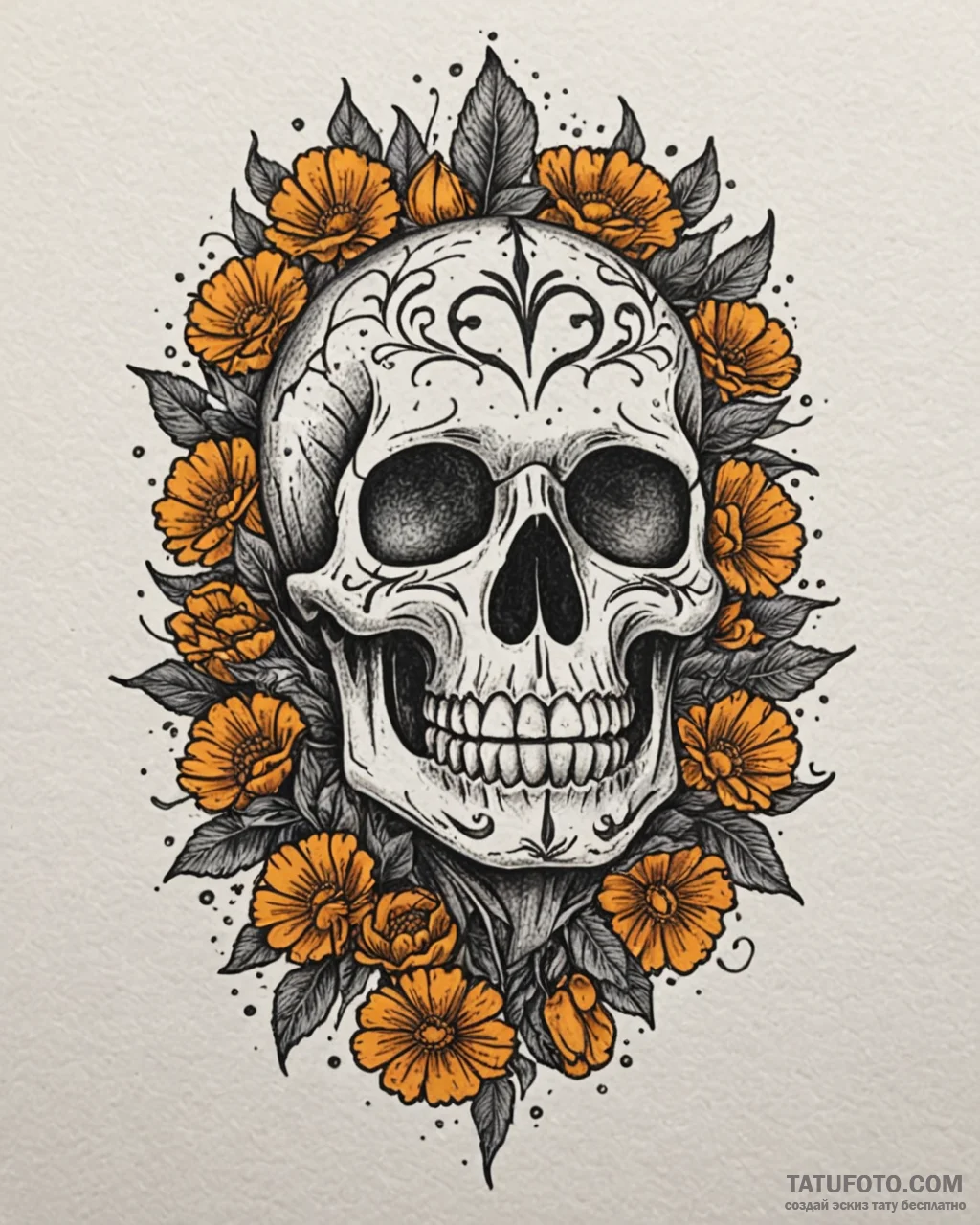Tat tattoo sketch, la muerte skull face with... - эскиз тату (№1753199302_0, 22.07.2025 15:48) — Tatufoto.com