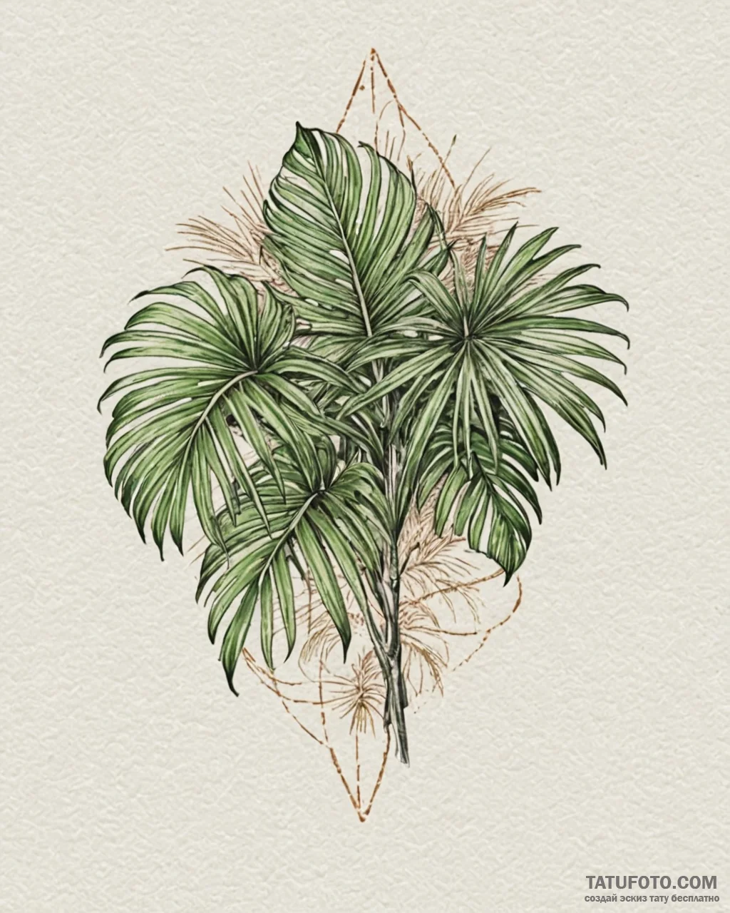 Tat tattoo sketch, tropical palm leaves with... - эскиз тату (№1753199471_0, 22.07.2025 15:51) — Tatufoto.com