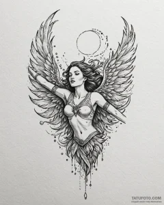 Tattoo sketch, spirit rearing with feathers f... - эскиз тату (№1753199812_0, 22.07.2025 15:56) — Tatufoto.com