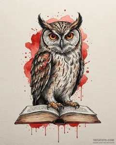Tattoo sketch, owl with glowing eyes perched... - эскиз тату (№1753199897_0, 22.07.2025 15:58) — Tatufoto.com
