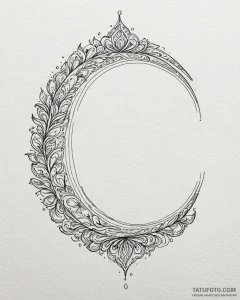 Tattoo sketch, simple crescent moon with flow... - эскиз тату (№1753199981_0, 22.07.2025 15:59) — Tatufoto.com