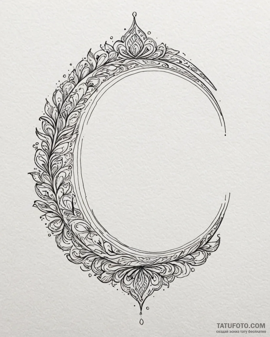 Tattoo sketch, simple crescent moon with flow… — эскиз тату (№1753199981_0, 22.07.2025 15:59) — Tatufoto.com