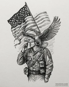 Tat tattoo sketch, soldier saluting with back... - эскиз тату (№1753200151_0, 22.07.2025 16:02) — Tatufoto.com