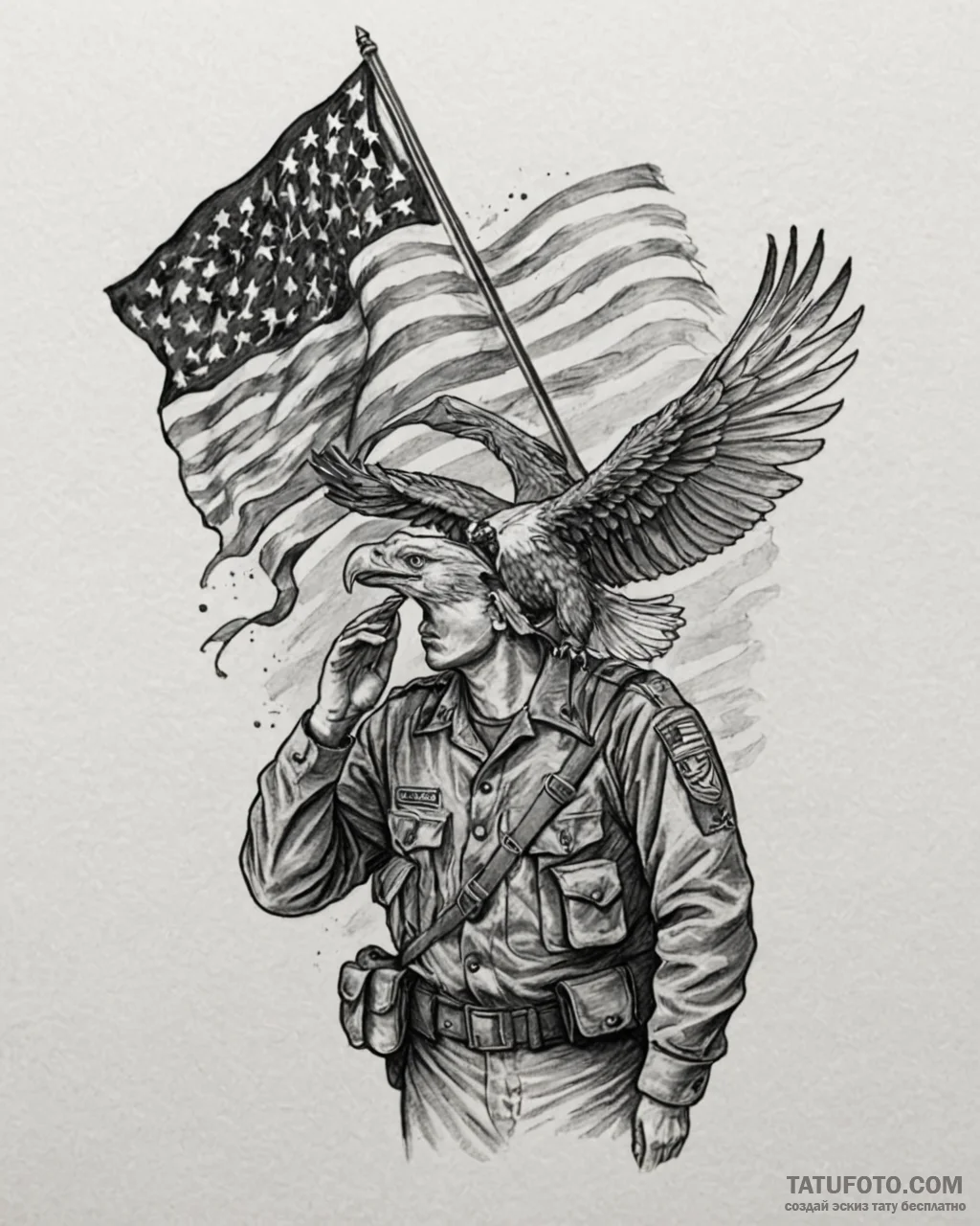 Tat tattoo sketch, soldier saluting with back... - эскиз тату (№1753200151_0, 22.07.2025 16:02) — Tatufoto.com