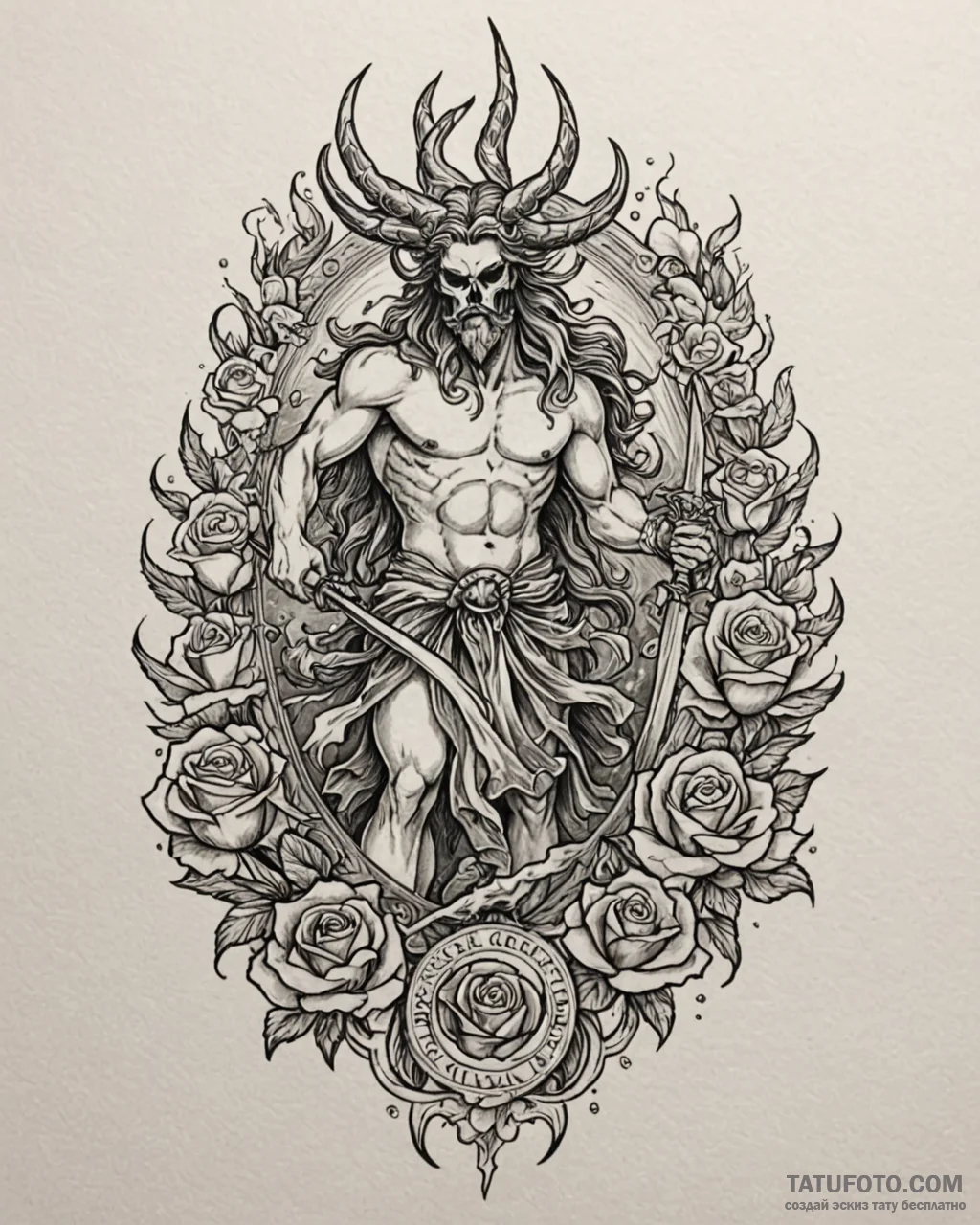 Tattoo sketch, poseidon rising from ocean wav... - эскиз тату (№1753200746_0, 22.07.2025 16:12) — Tatufoto.com