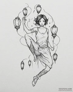 Tattoo sketch, mei lee surrounded by floating... - эскиз тату (№1753201184_0, 22.07.2025 16:19) — Tatufoto.com