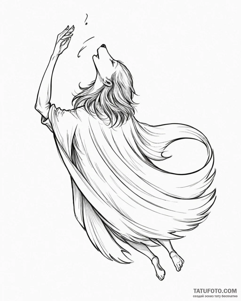Tattoo sketch, howl’s cape fluttering in wind... - эскиз тату (№1753201269_0, 22.07.2025 16:21) — Tatufoto.com