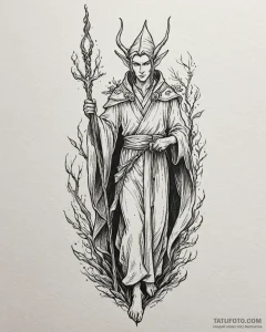 Tat tattoo sketch, elegant elf with pointed e... - эскиз тату (№1753201859_0, 22.07.2025 16:30) — Tatufoto.com