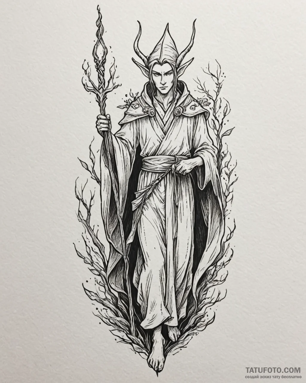 Tat tattoo sketch, elegant elf with pointed e… — эскиз тату (№1753201859_0, 22.07.2025 16:30) — Tatufoto.com