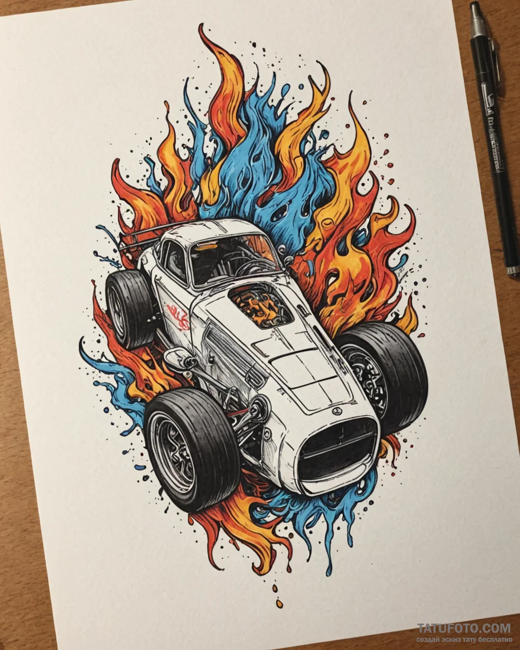 Tattoo sketch, shank racing with flames and s... - эскиз тату (№1753202029_0, 22.07.2025 16:33) — Tatufoto.com