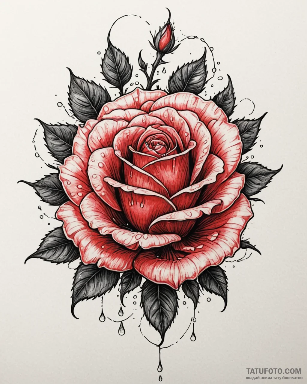 Tattoo sketch, blooming red rose with delicat... - эскиз тату (№1753202369_0, 22.07.2025 16:39) — Tatufoto.com