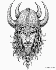 Tattoo sketch, viking warrior helmet with int... - эскиз тату (№1753202624_0, 22.07.2025 16:43) — Tatufoto.com