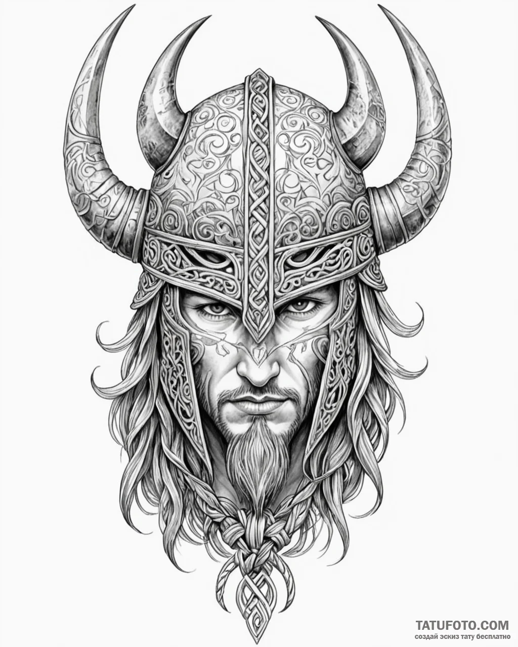 Tattoo sketch, viking warrior helmet with int… — эскиз тату (№1753202624_0, 22.07.2025 16:43) — Tatufoto.com
