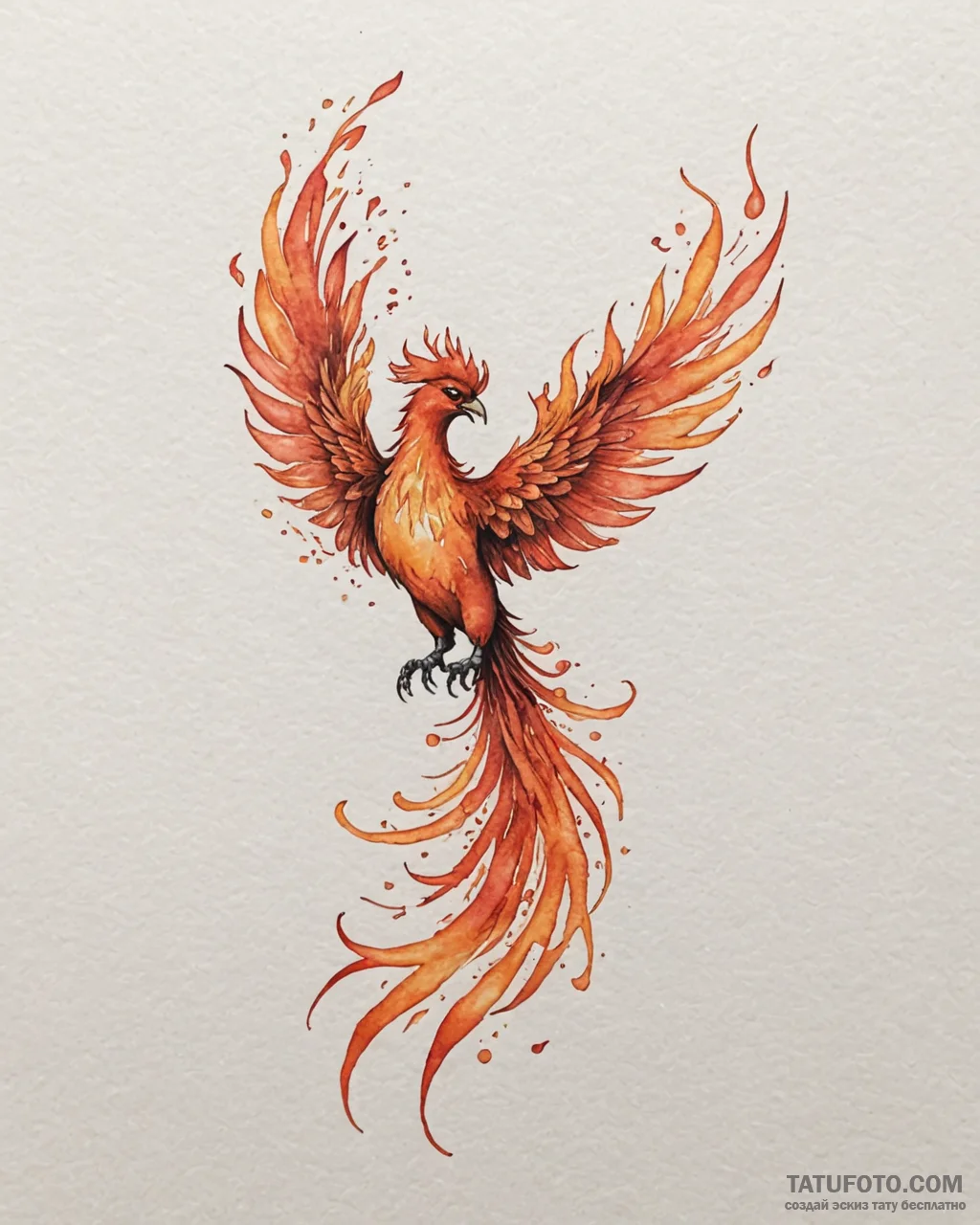 Tat tattoo sketch, watercolor phoenix burstin… — эскиз тату (№1753202708_0, 22.07.2025 16:45) — Tatufoto.com