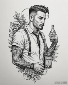бармен, tattoo drawing outline, realistic bla... - эскиз тату (№1753202961_0, 22.07.2025 16:49) — Tatufoto.com