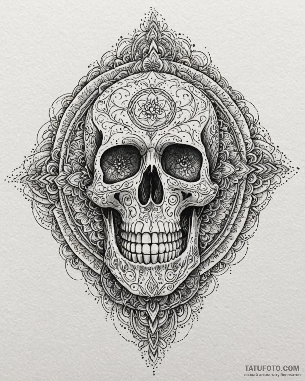 Tat tattoo sketch, skull framed by intricate... - эскиз тату (№1753203046_0, 22.07.2025 16:50) — Tatufoto.com
