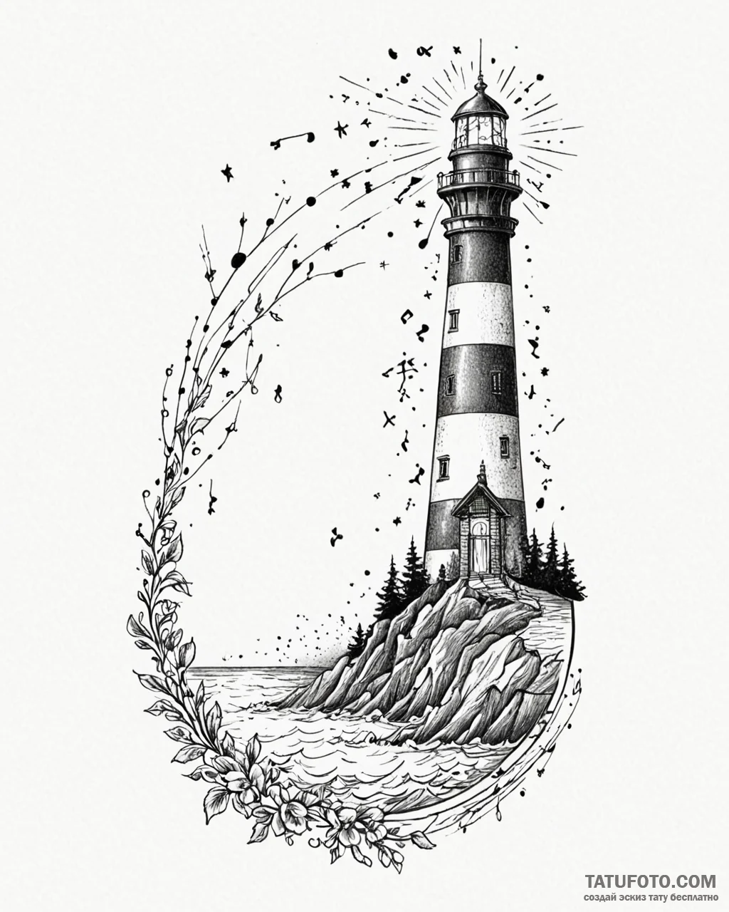 Tat tattoo sketch, musical notes flowing from... - эскиз тату (№1753203131_0, 22.07.2025 16:52) — Tatufoto.com