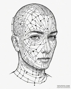 Tat tattoo sketch, binary code forming face o... - эскиз тату (№1753203214_0, 22.07.2025 16:53) — Tatufoto.com