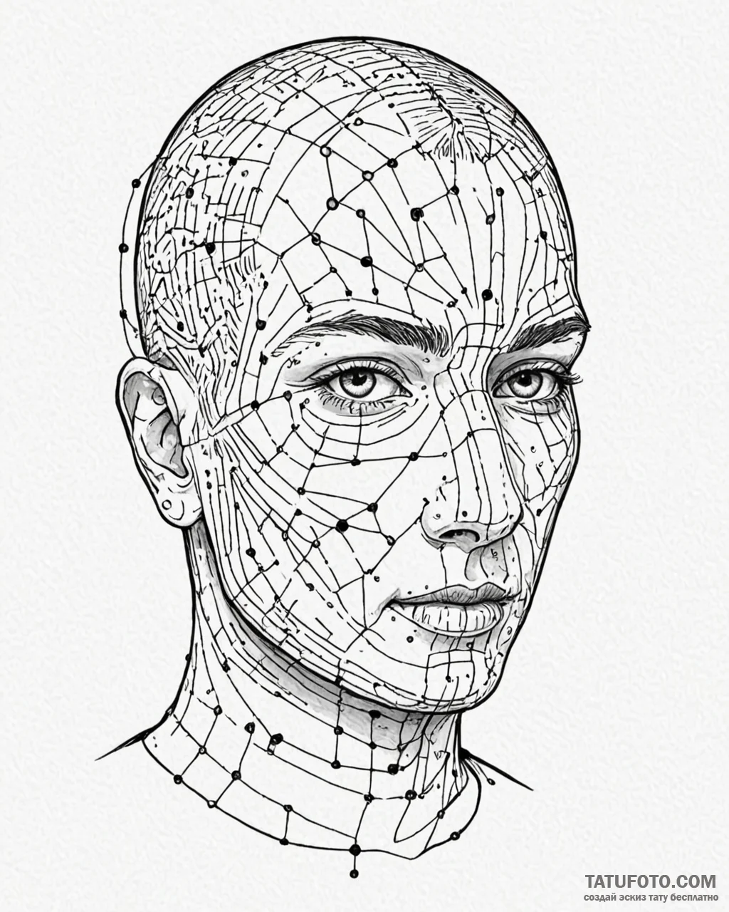 Tat tattoo sketch, binary code forming face o... - эскиз тату (№1753203214_0, 22.07.2025 16:53) — Tatufoto.com