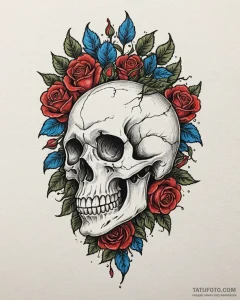 Tat tattoo sketch, neotraditional skull with... - эскиз тату (№1753203383_0, 22.07.2025 16:56) — Tatufoto.com