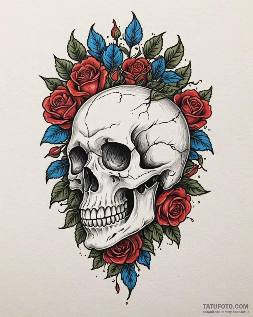 Tat tattoo sketch, neotraditional skull with... - эскиз тату (№1753203383_0, 22.07.2025 16:56) — Tatufoto.com