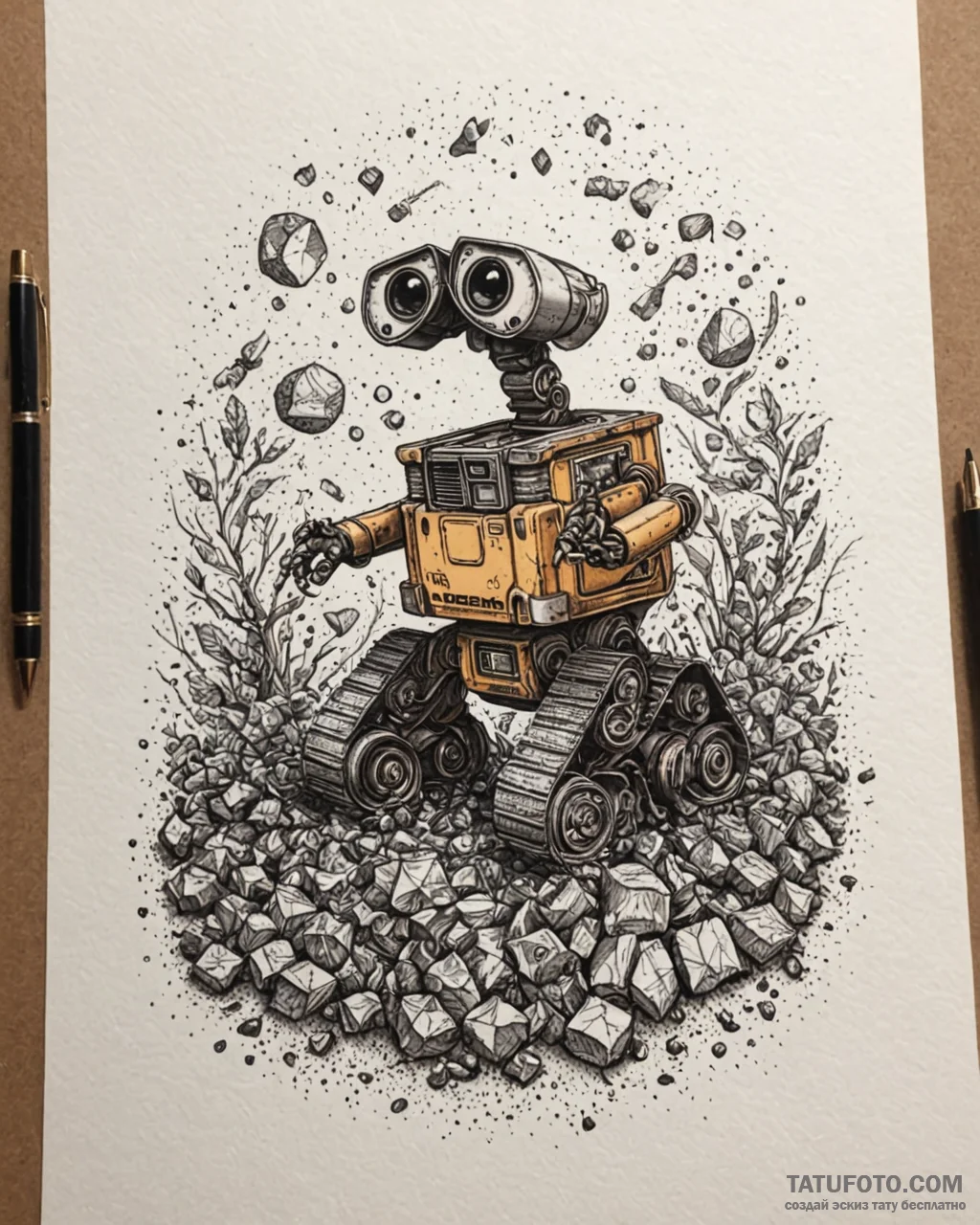 Eskiz.to, tattoo sketch, wall-e inspecting tr... - эскиз тату (№1753203467_0, 22.07.2025 16:57) — Tatufoto.com