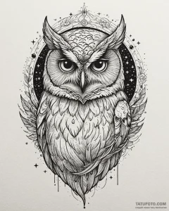 Tat tattoo sketch, cosmic owl with galaxies s... - эскиз тату (№1753203637_0, 22.07.2025 17:00) — Tatufoto.com