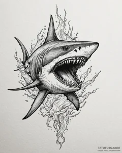 Tattoo sketch, giant shark emerging from deep... - эскиз тату (№1753203892_0, 22.07.2025 17:04) — Tatufoto.com