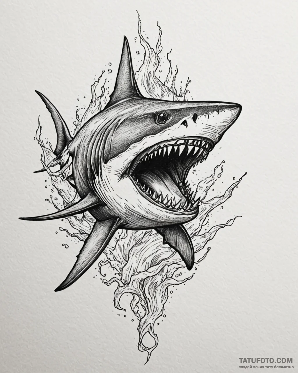 Tattoo sketch, giant shark emerging from deep... - эскиз тату (№1753203892_0, 22.07.2025 17:04) — Tatufoto.com