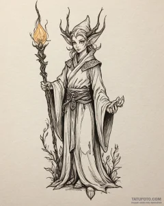 Tat tattoo sketch, elegant elf with pointed e... - эскиз тату (№1753204147_0, 22.07.2025 17:09) — Tatufoto.com