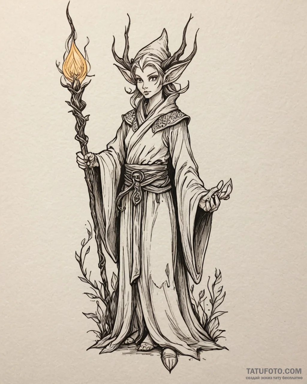 Tat tattoo sketch, elegant elf with pointed e... - эскиз тату (№1753204147_0, 22.07.2025 17:09) — Tatufoto.com