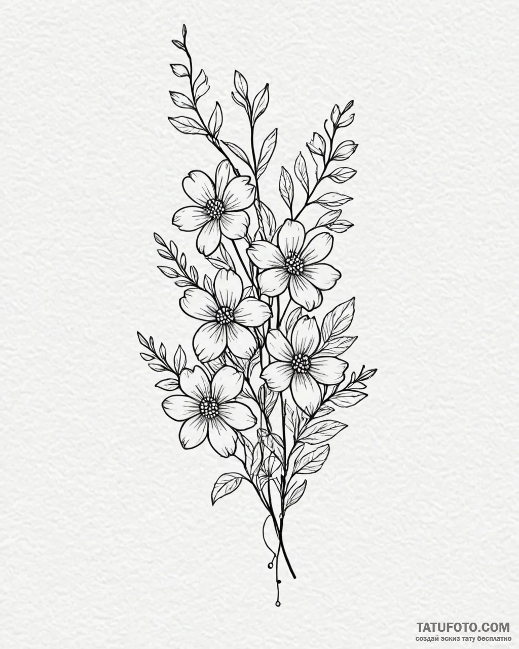 Tattoo sketch, tiny minimalist flower cluster... - эскиз тату (№1753204232_0, 22.07.2025 17:10) — Tatufoto.com